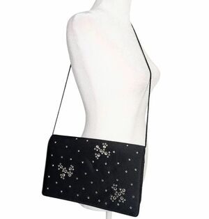 Midcentury 50s 60s Lewis Crown black satin starburst crystals evening bag clutch